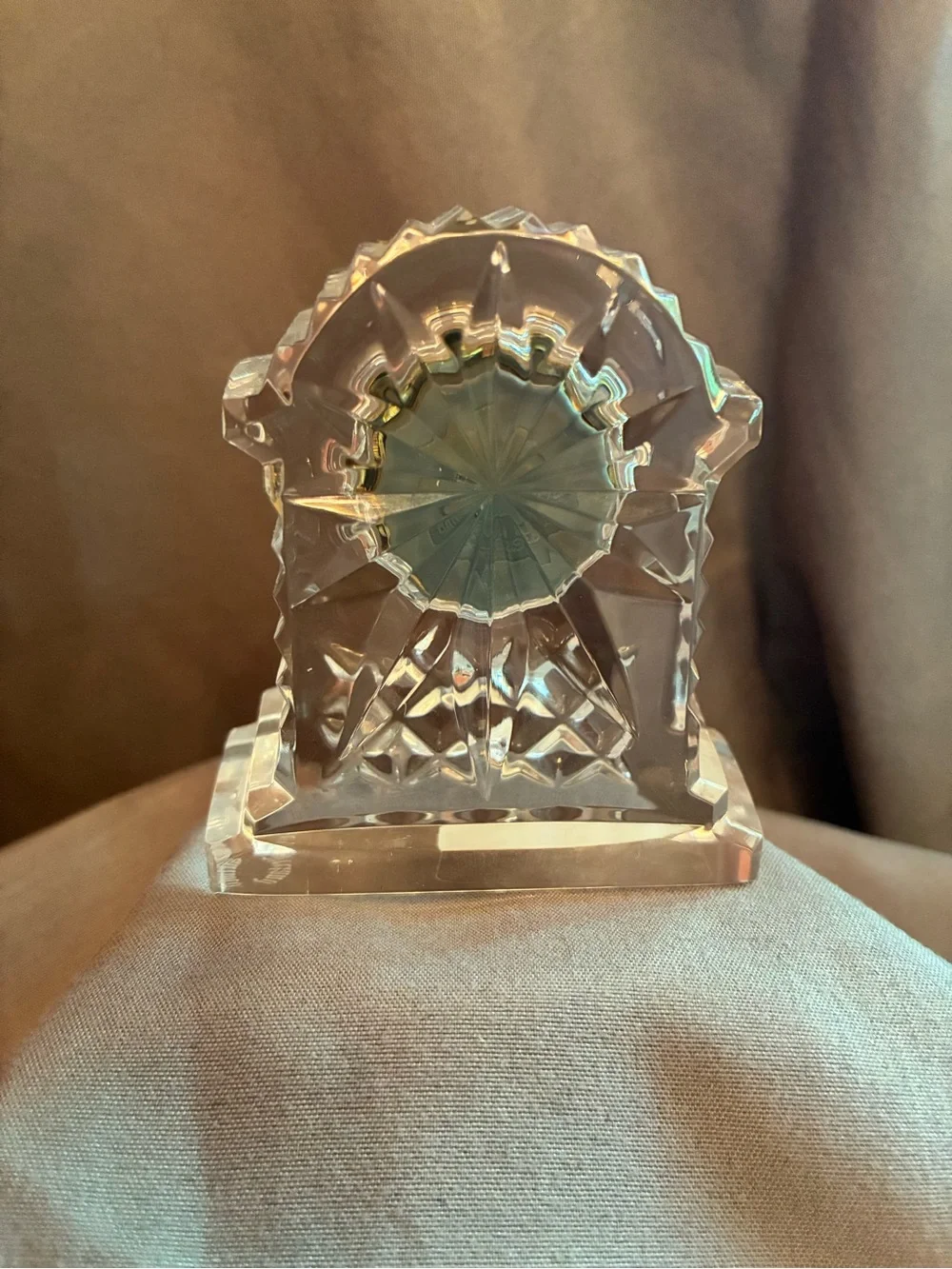 Waterford Crystal 3” Small Gold Ringed Carriage Clock, Needs Battery